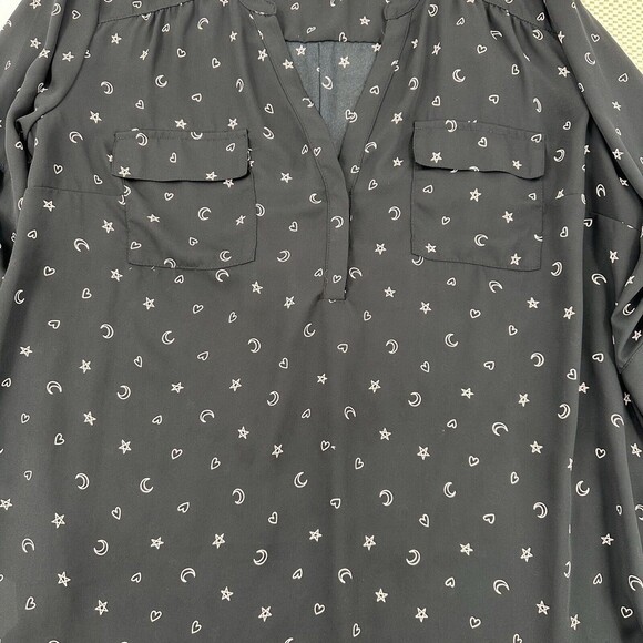 Torrid Women Sz 3X‎ Black Sheer Blouse Roll Tabs Long Sleeves Pockets V-Neck - Picture 3 of 10